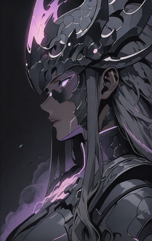 full body view of swordswoman with dragon helmet,  glowing ink strokes,  fluorescent brush lines on Tensor.Art
