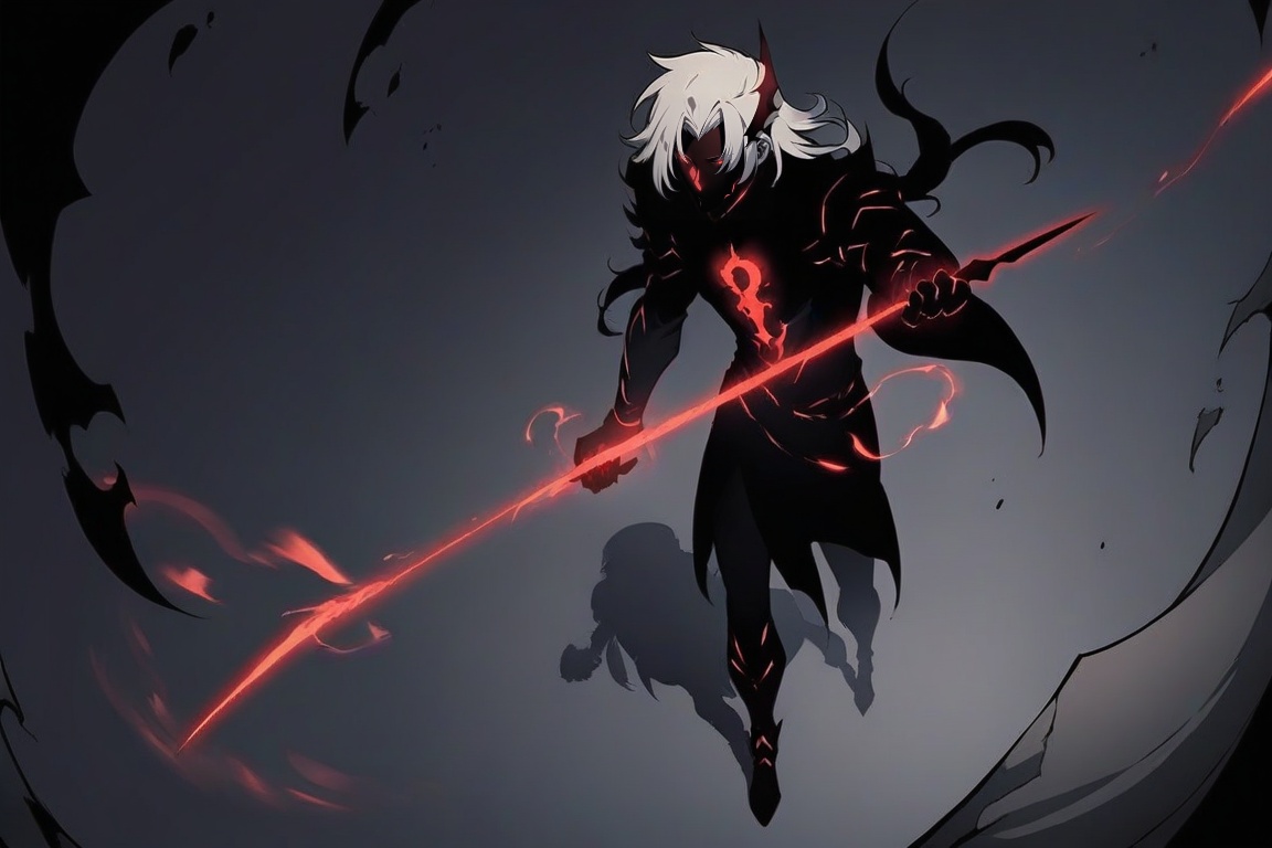 Kakashi Hatake stands motionless against a pure black background,  engulfed in black lighting that merges shadow with form...