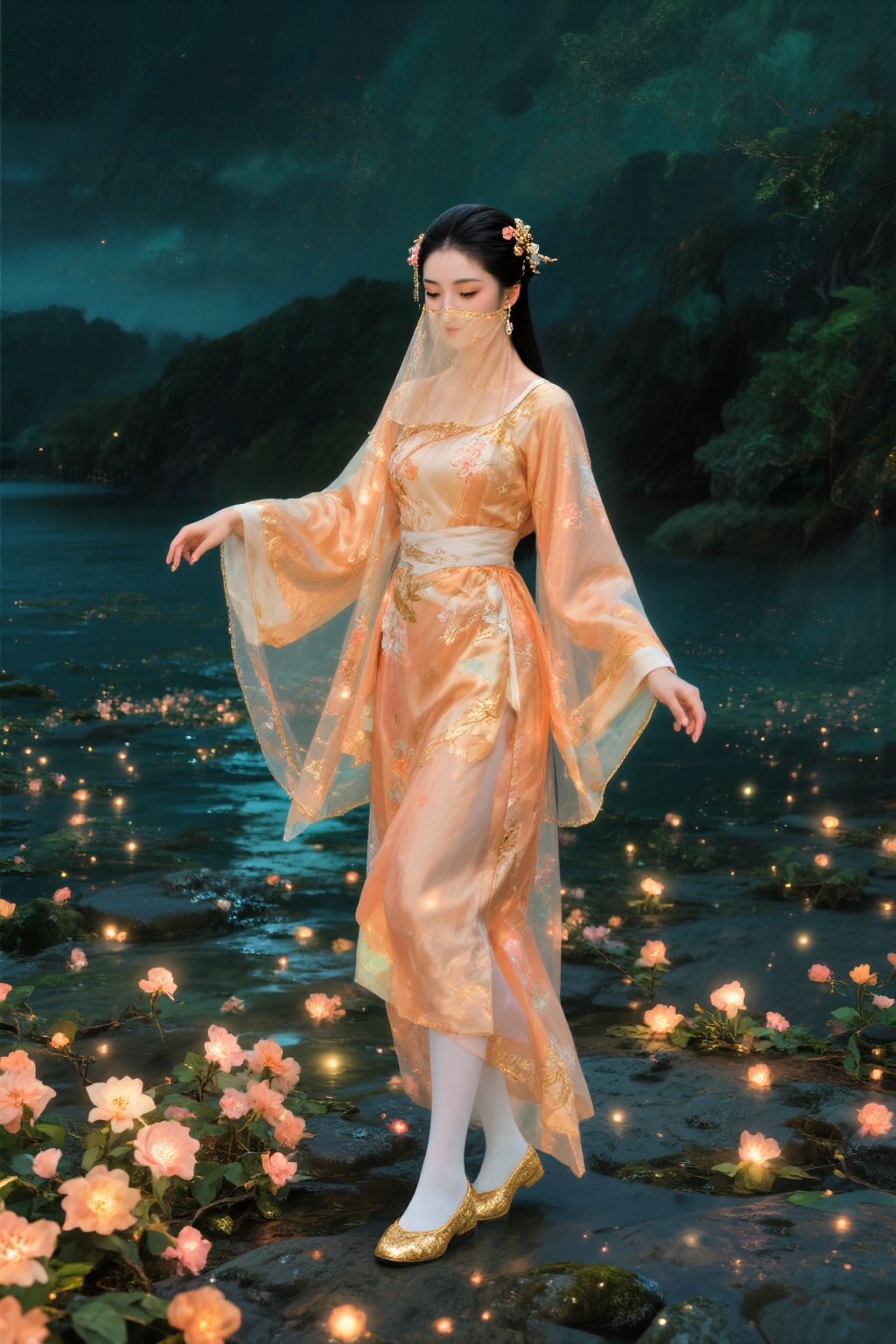 Exceptional quality,  ranked number one. Inspiration: Veil,  love. Visuals: Close-up: Under the moonlight on Tensor.Art