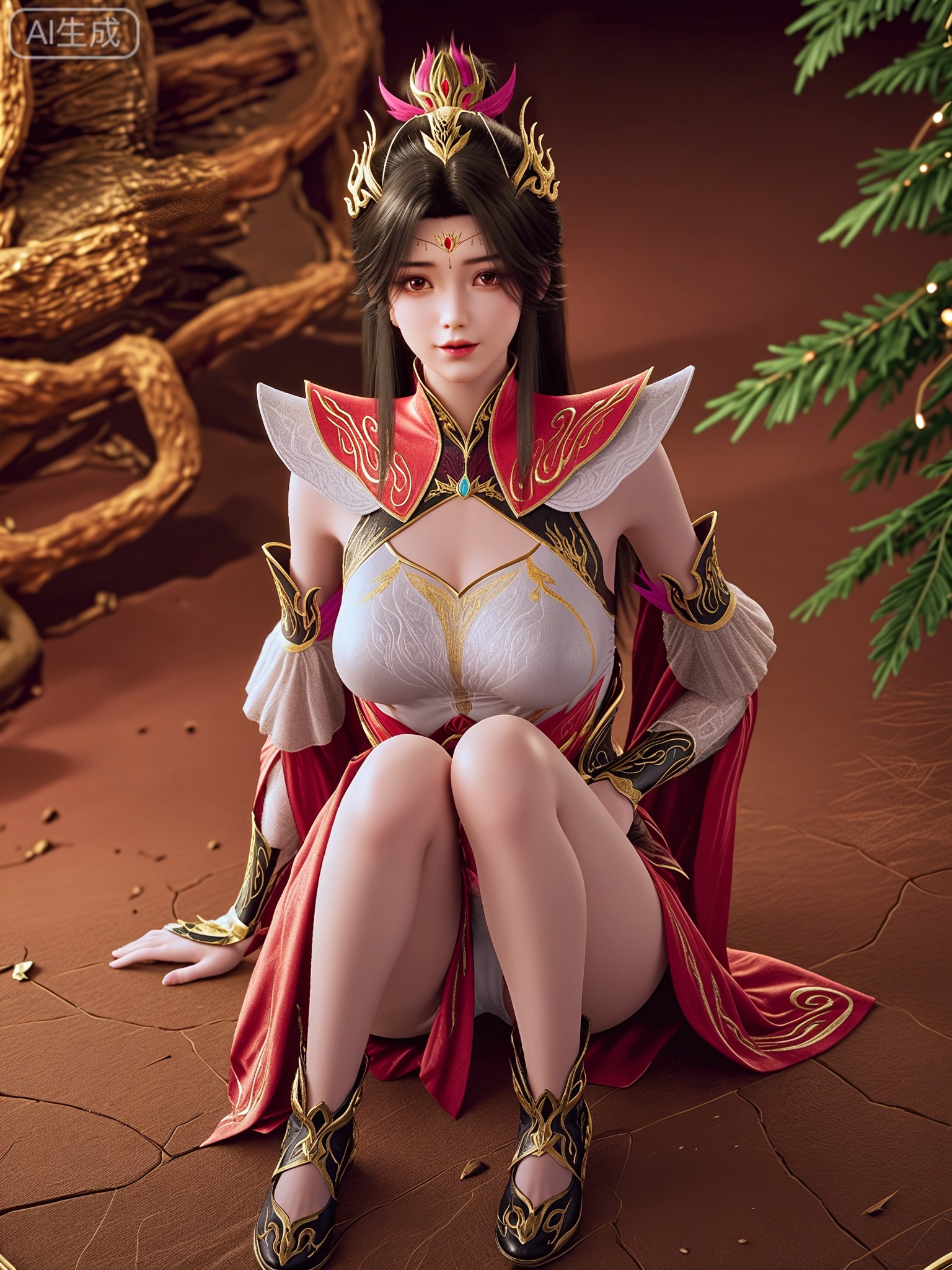 score_9,score_8_up,score_7_up,masterpiece,(best quality),(intricate details:0.9) BREAK (intricate details:0.9),(realistic skin:1.2),masterpiece,best quality,newest,absurdres,hiahres,1girl,jewelry,hair ornament,dress,necklace,lips,eyeshadow,bracelet,tassel,(8k ultra-clear, pony style),photo pose 0.6, micro-expression: soft smile 0.3, half-body + medium shot 0.7,1girl,looking_at_viewer,1boy,hair,realistic,photorealistic,Vivid Colors,bright environment,shiny skin,shiny hairjewelry,detail eyes,Eyes highlights,glowing,sunshine,bright,reflection,bright,sunshine on face,shiny,shinny,petite,thin,leg slimming,lose weight,slim hips,lakeside,delicate water,reflection,(full body:1.3)sitting_down,eyelashes,snow,Winter,Snowy landscape,Snow accumulation,Christmas tree,(huge breasts:1),