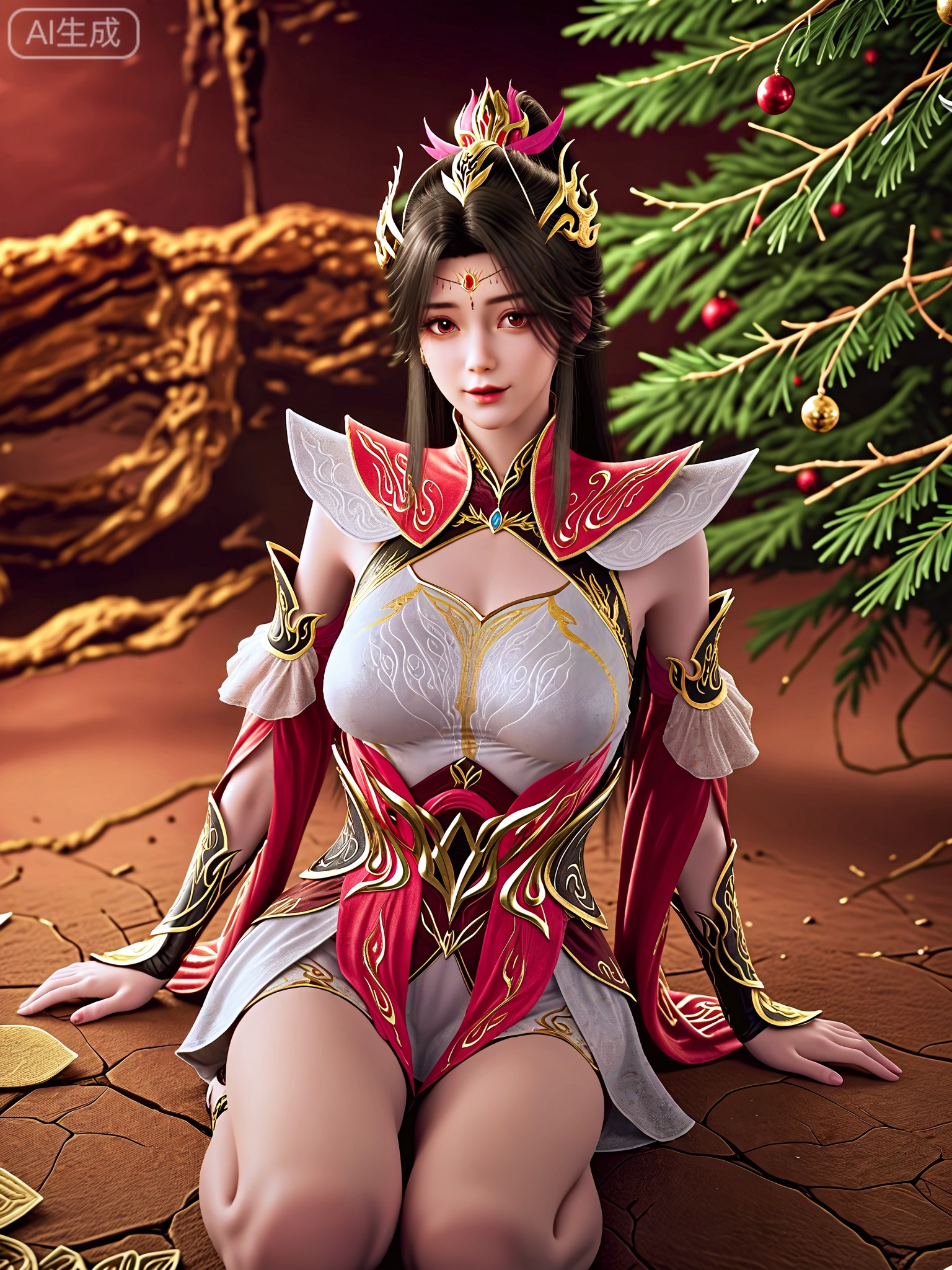 score_9,score_8_up,score_7_up,masterpiece,(best quality),(intricate details:0.9) BREAK (intricate details:0.9),(realistic skin:1.2),masterpiece,best quality,newest,absurdres,hiahres,1girl,jewelry,hair ornament,dress,necklace,lips,eyeshadow,bracelet,tassel,(8k ultra-clear, pony style),photo pose 0.6, micro-expression: soft smile 0.3, half-body + medium shot 0.7,1girl,looking_at_viewer,1boy,hair,realistic,photorealistic,Vivid Colors,bright environment,shiny skin,shiny hairjewelry,detail eyes,Eyes highlights,glowing,sunshine,bright,reflection,bright,sunshine on face,shiny,shinny,petite,thin,leg slimming,lose weight,slim hips,lakeside,delicate water,reflection,(full body:1.3)sitting_down,eyelashes,snow,Winter,Snowy landscape,Snow accumulation,Christmas tree,(huge breasts:1),