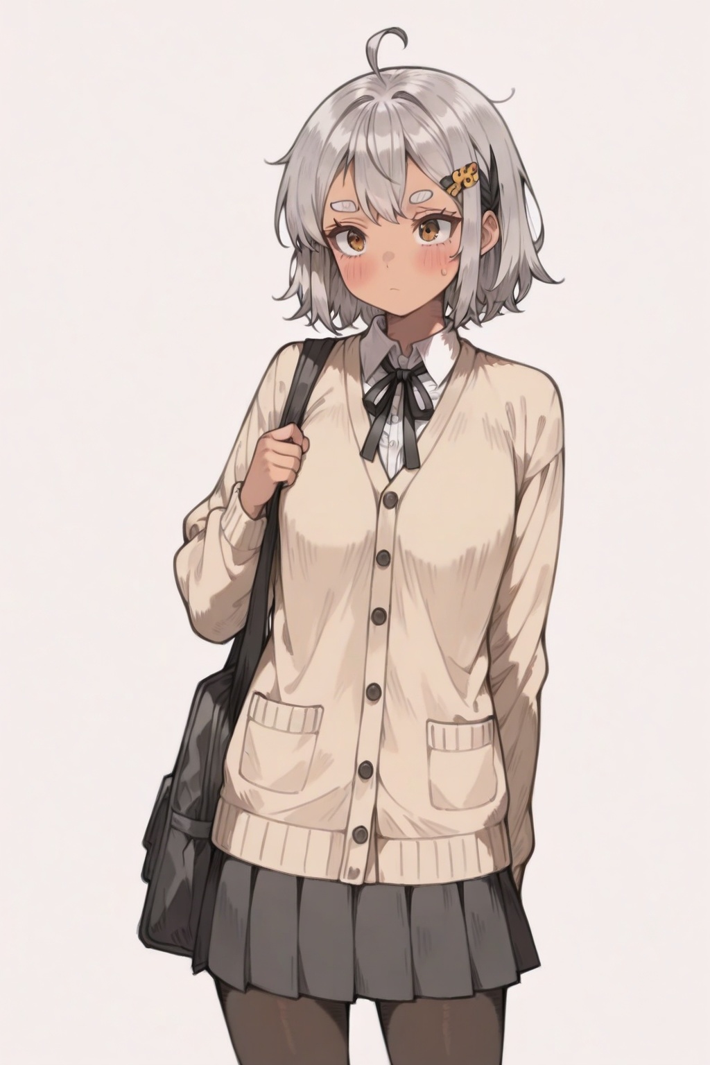 art_Khui,1girl,solo,cowboy shot,school unifrom,,simple background,