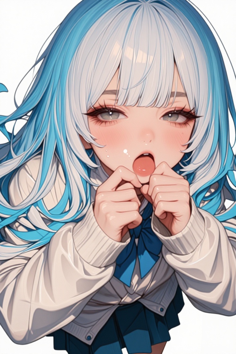 [Realistic illustration of] The image depicts a young girl with long,  flowing hair that is a gradient of light blue and w...