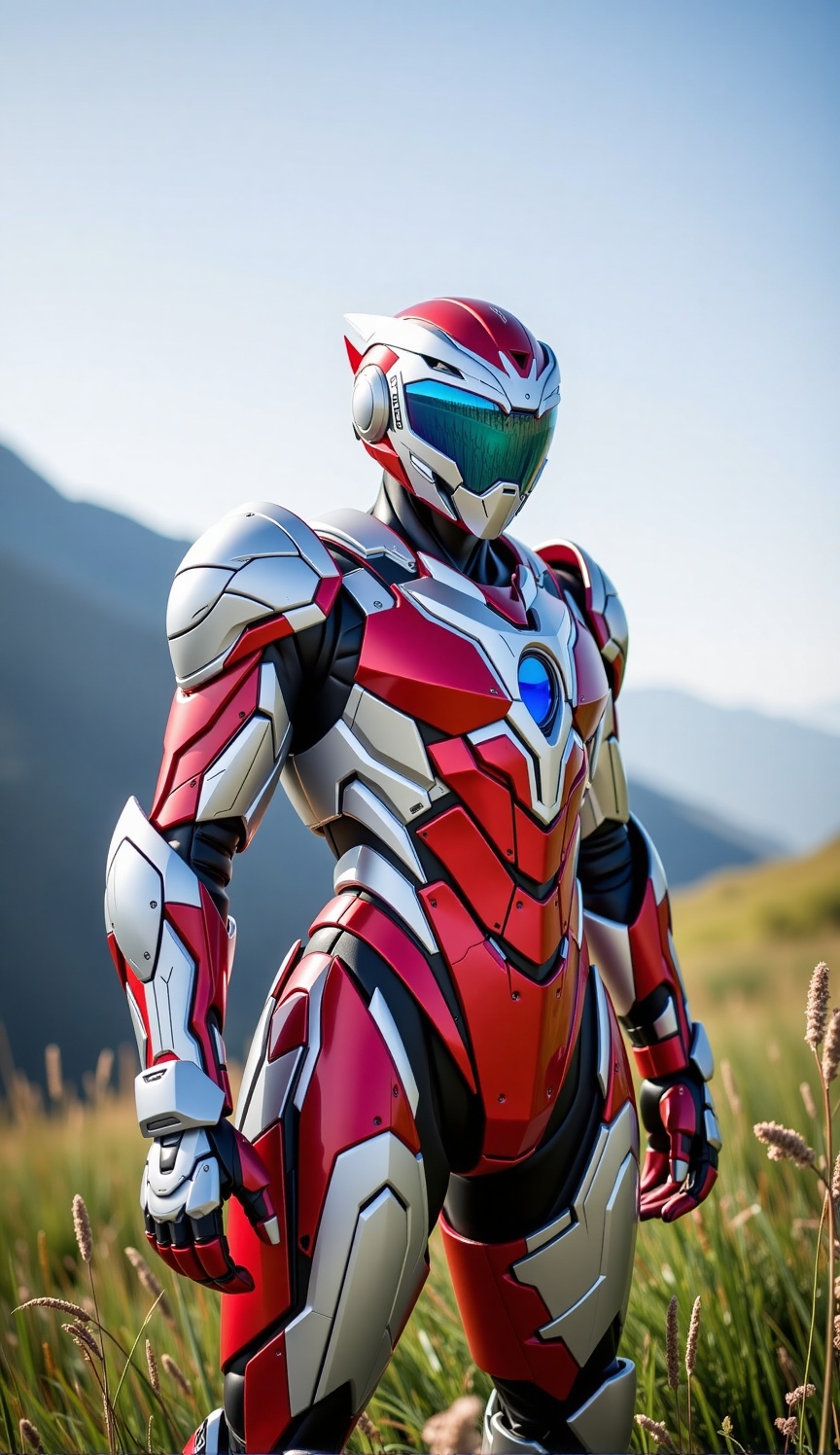 mecha armor,  metallic red,  reflective visor on Tensor.Art