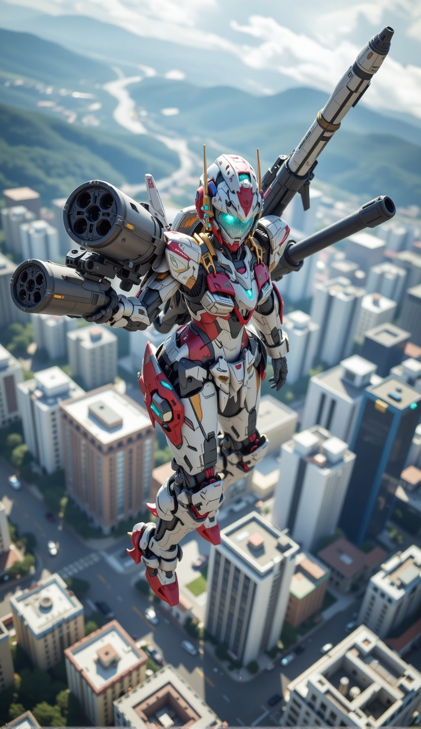 woman wearing mecha suit,  canon,  rifle on Tensor.Art