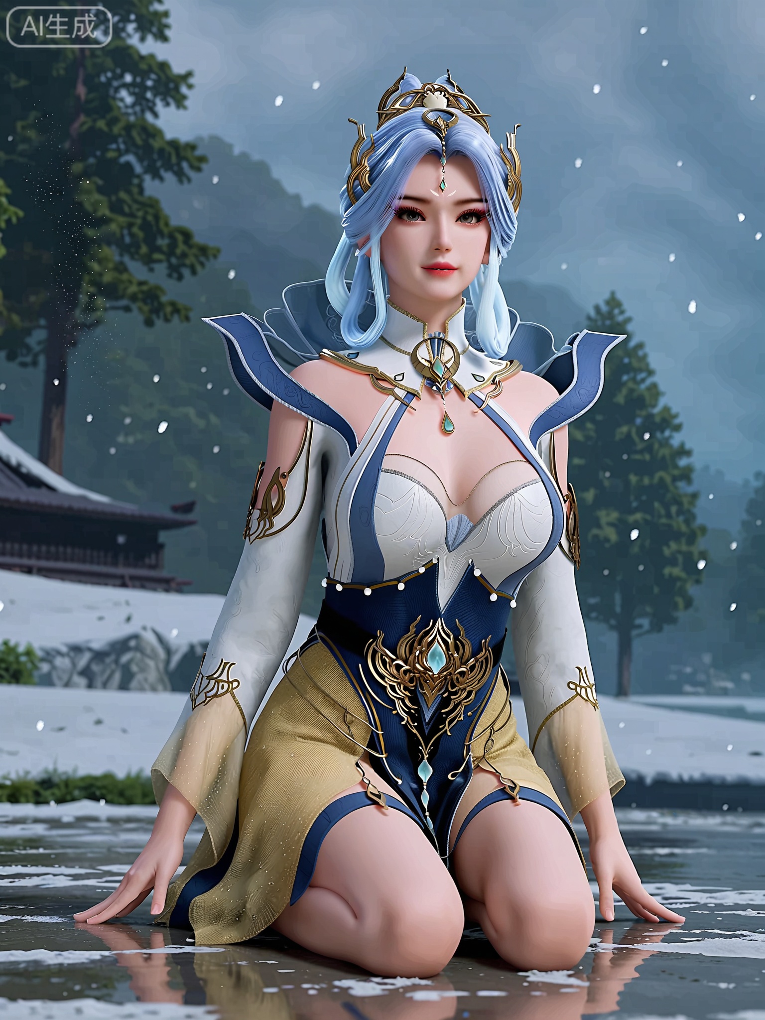 score_9,score_8_up,score_7_up,masterpiece,(best quality),(intricate details:0.9) BREAK (intricate details:0.9),(realistic skin:1.2),masterpiece,best quality,newest,absurdres,hiahres,1girl,jewelry,hair ornament,dress,necklace,lips,eyeshadow,bracelet,tassel,(8k ultra-clear, pony style),photo pose 0.6, micro-expression: soft smile 0.3, half-body + medium shot 0.7,1girl,looking_at_viewer,1boy,hair,realistic,photorealistic,Vivid Colors,bright environment,shiny skin,shiny hairjewelry,detail eyes,Eyes highlights,glowing,sunshine,bright,reflection,bright,sunshine on face,shiny,shinny,petite,thin,leg slimming,lose weight,slim hips,lakeside,delicate water,reflection,(full body:1.3)sitting_down,eyelashes,snow,Winter,Snowy landscape,Snow accumulation,Christmas tree,(huge breasts:1),