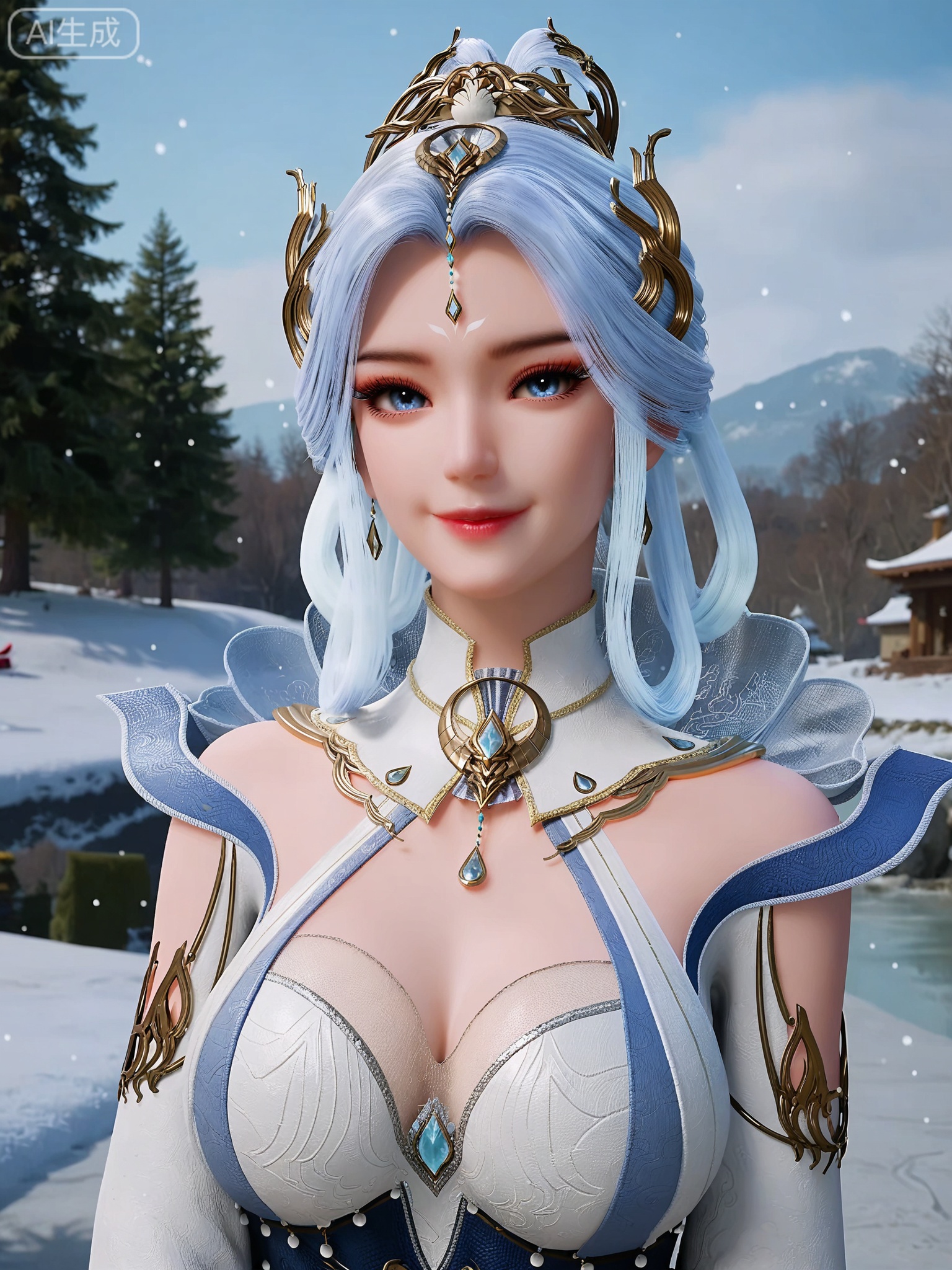 score_9,score_8_up,score_7_up,masterpiece,(best quality),(intricate details:0.9) BREAK (intricate details:0.9),(realistic skin:1.2),masterpiece,best quality,newest,absurdres,hiahres,1girl,jewelry,hair ornament,dress,necklace,lips,eyeshadow,bracelet,tassel,(8k ultra-clear, pony style),photo pose 0.6, micro-expression: soft smile 0.3, half-body + medium shot 0.7,1girl,looking_at_viewer,1boy,hair,realistic,photorealistic,Vivid Colors,bright environment,shiny skin,shiny hairjewelry,detail eyes,Eyes highlights,glowing,sunshine,bright,reflection,bright,sunshine on face,shiny,shinny,petite,thin,leg slimming,lose weight,slim hips,lakeside,delicate water,reflection,(full body:1.3)sitting_down,eyelashes,snow,Winter,Snowy landscape,Snow accumulation,Christmas tree,(huge breasts:1),