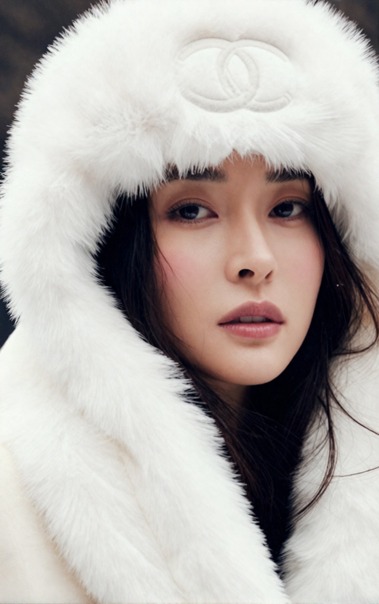 high-end fashion magazine editorial portrait,  winter mood,  elegant woman framed tightly from shoulders up on Tensor.Art