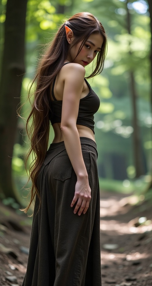 Create a realistic photograph of an asg (Assuming "asg" refers to an alien or a fantasy creature) with long,  brown hair....