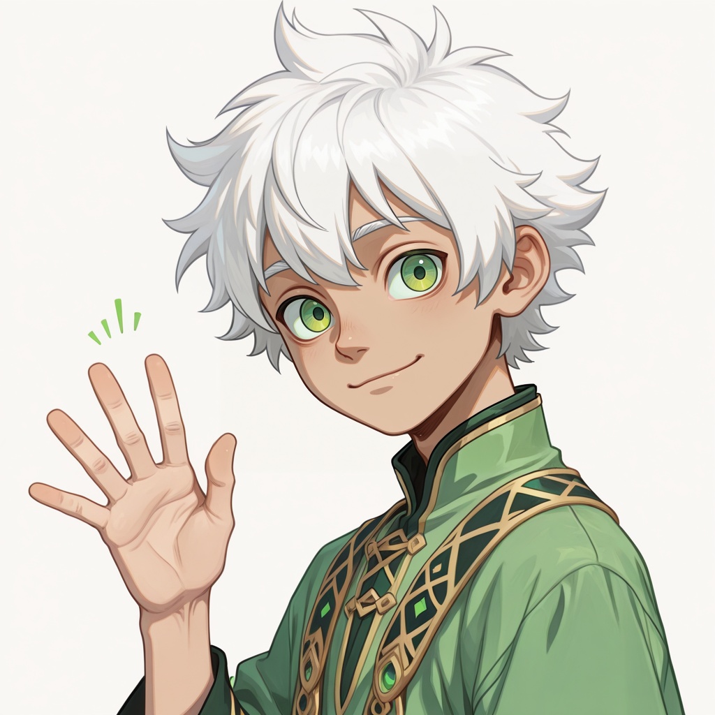 1boy,  white hair,  green eyes on Tensor.Art