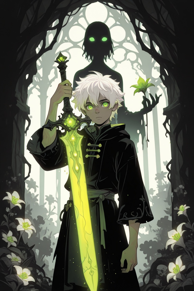 1boy,  white hair,  green eyes on Tensor.Art