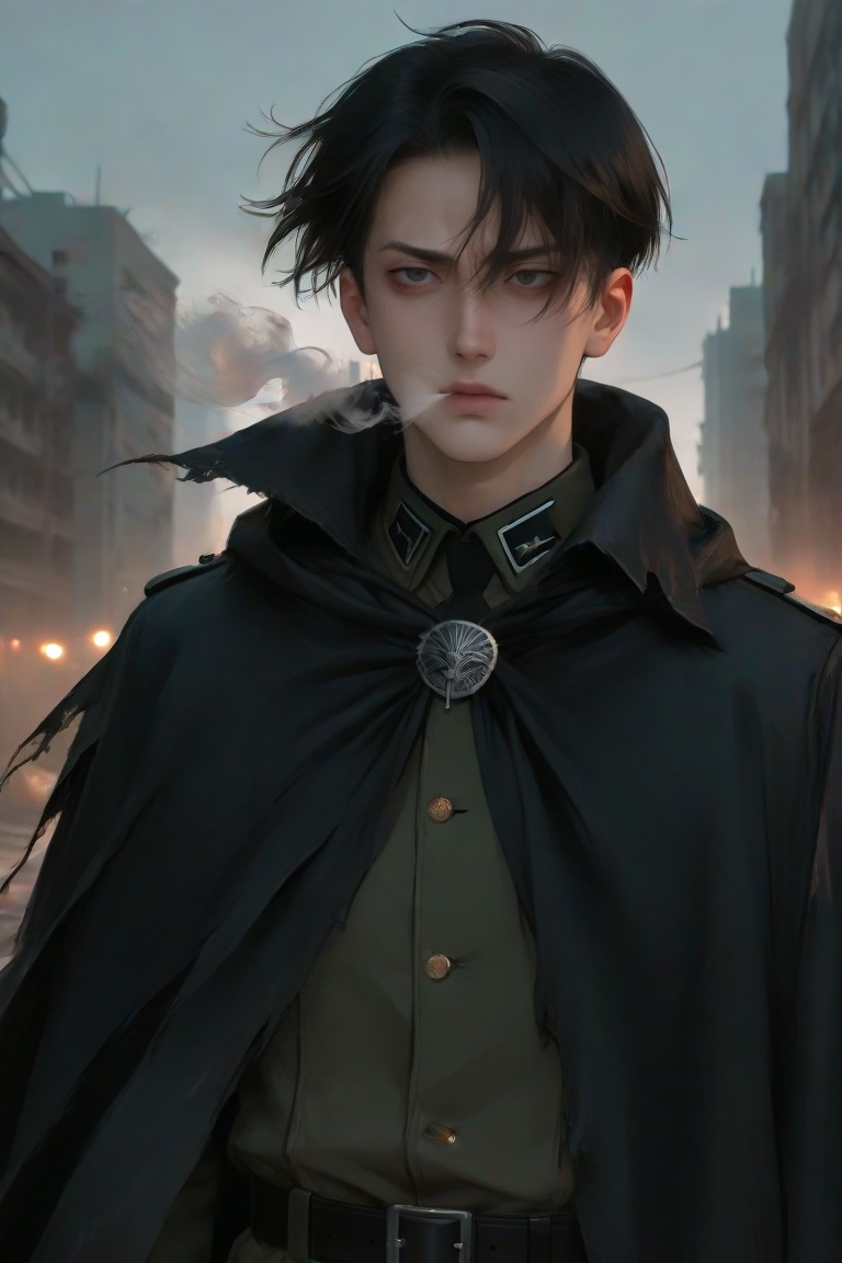 Anime man inspired by Levi Ackerman,  short black hair,  sharp eyes on Tensor.Art