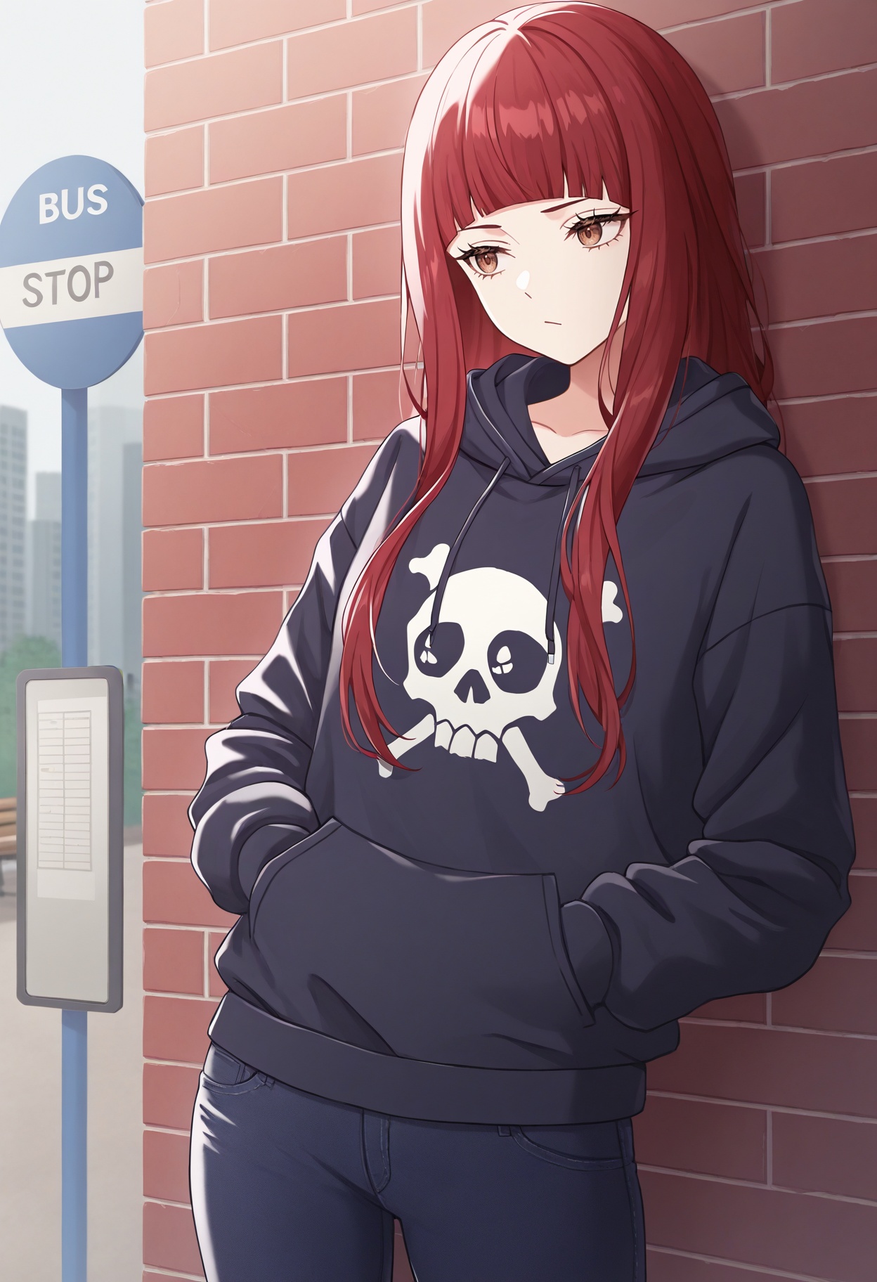 1girl,  against wall,  leaning to the side on Tensor.Art
