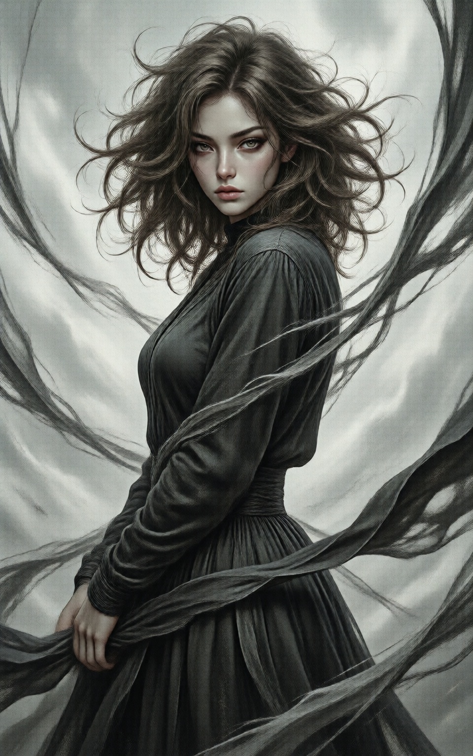 Hyp3rAn1me,  The image depicts a female figure standing in a dynamic pose,  with her body angled in a manner that conveys...