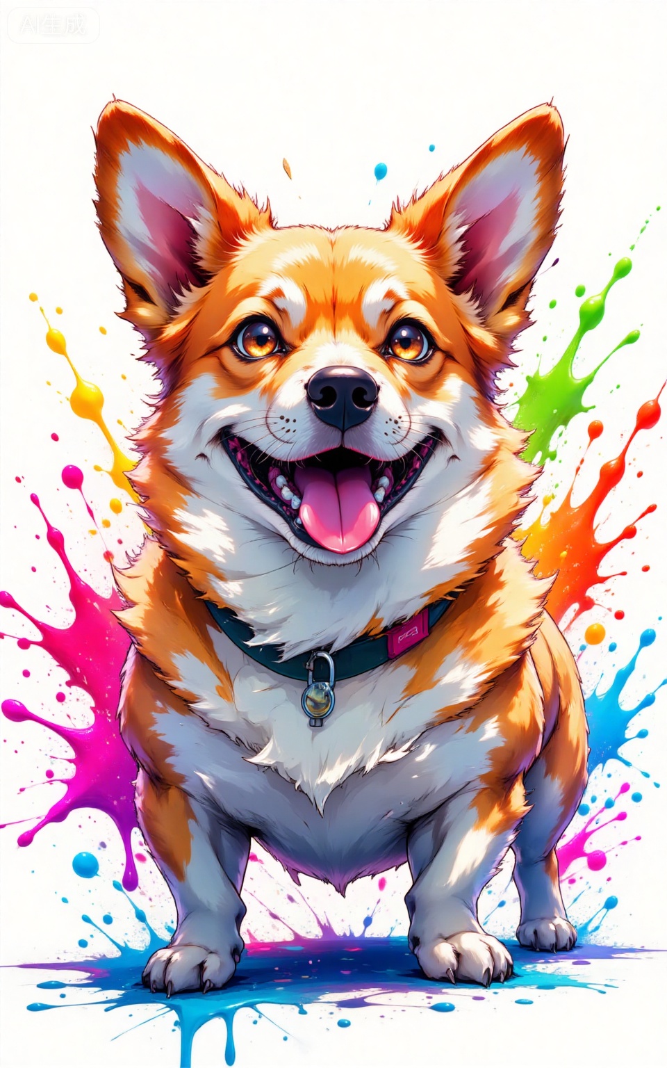 depth of field,masterpiece,best quality,very aesthetic,alternate costume,alternate costume,2024,2023,perfect composition,ultra-detailed,extreme aesthetic,masterpiece,best quality,good quality,newest,very aesthetic,absurdres,looking_at_viewer,colorful,
paint splatter,white background,simple background,
lvjing,no humans,dog,tongue,tongue out,animal focus,shiba inu,open mouth,looking at viewer,animal,brown eyes,orange fur,