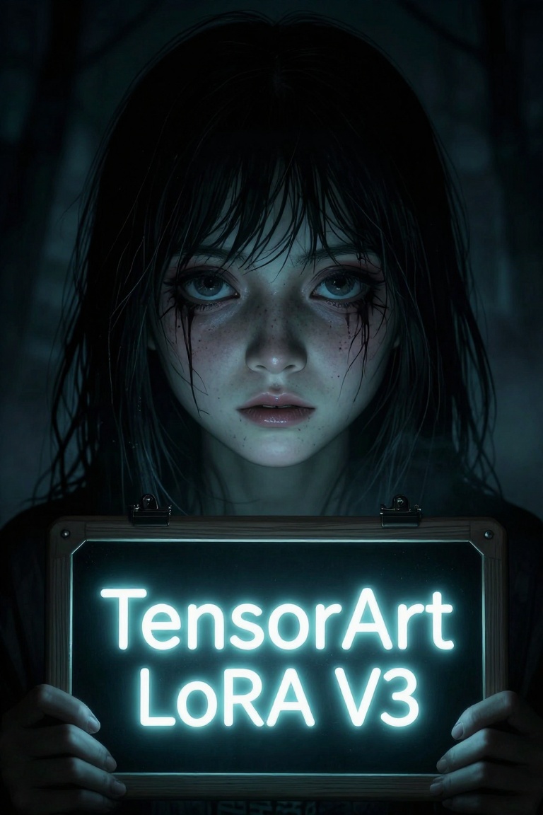 A hauntingly eerie illustration of a young girl's face,  her eyes sunken with an otherworldly gaze,  as if beholding some...