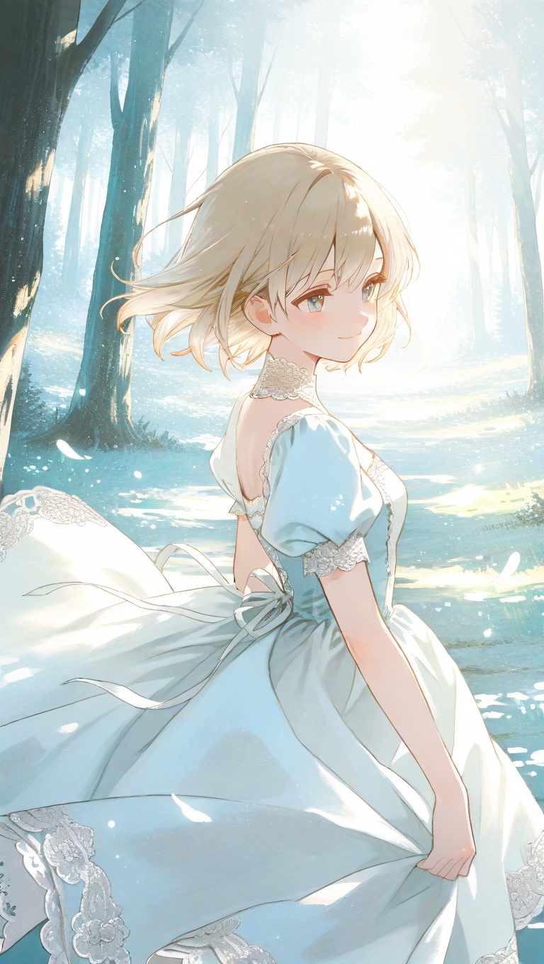 cute girl in classic fairytale dress,  fine ink lines,  light pastel wash on Tensor.Art
