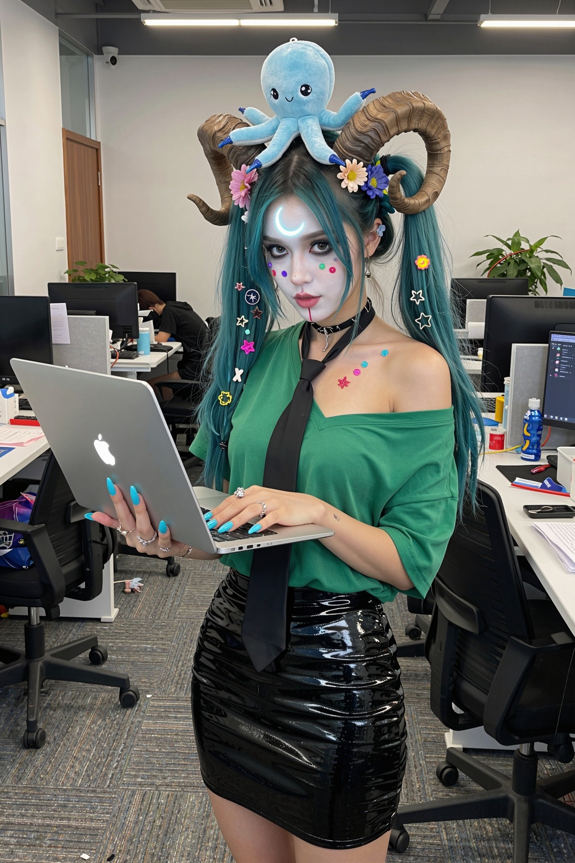 raw unedited amateurish candid photo. It's alternative european girl,  adorable,  pinterest style. teal-colored hair style...