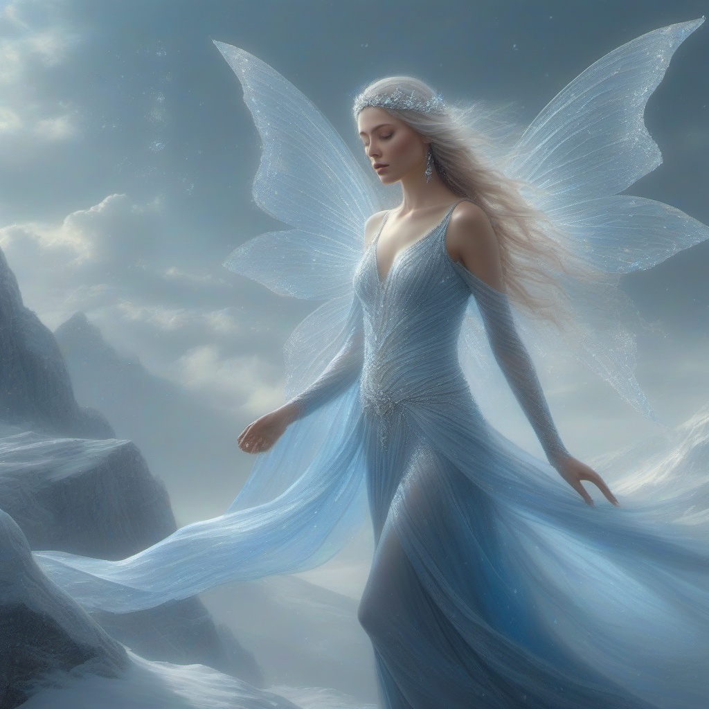 AnnRin_Crystaglide,  detailed fantasy illustration of a crystal fairy with crystalline wings refracting soft light,  adorn...