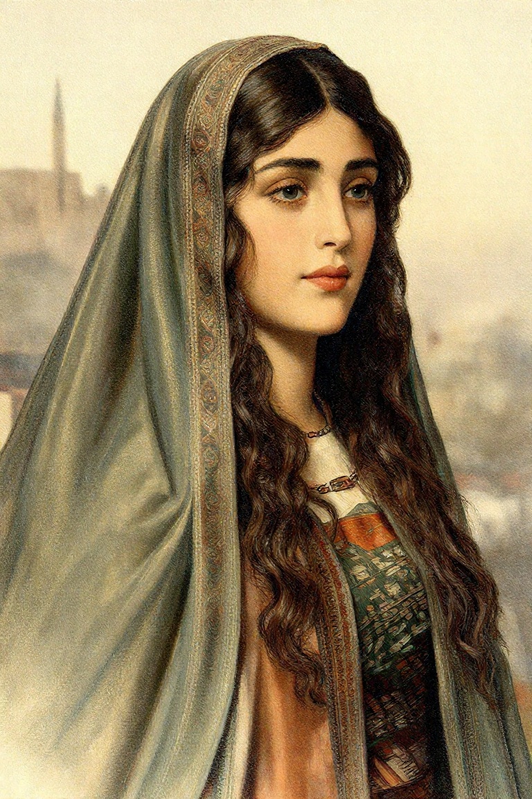 z-paint-style,  a portrait of a jewish woman,  long wavy hair on Tensor.Art