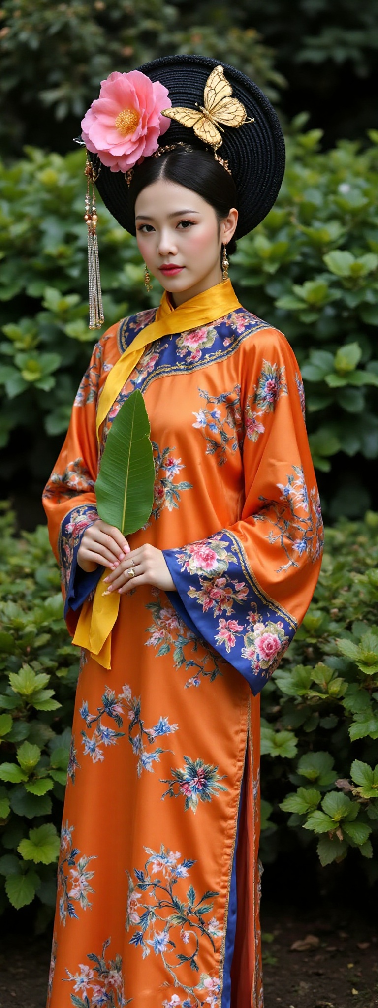 This photograph depicts a woman in traditional Chinese attire,  reflecting a historical or era-specific style. The subject...