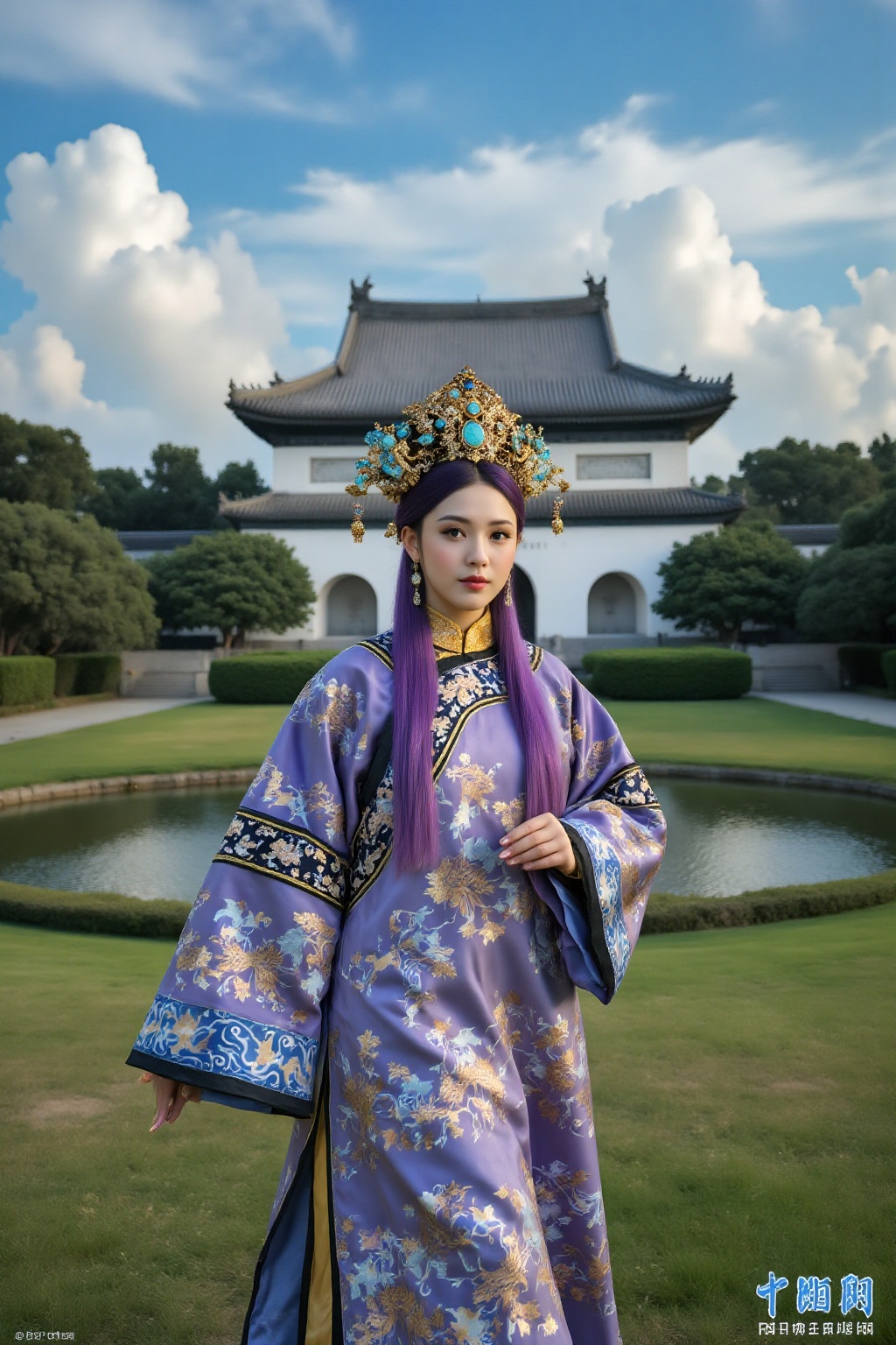 Top quality,  ranked number one. Inspiration: The Empress. Image content: Close-up: A young woman with long purple hair,...