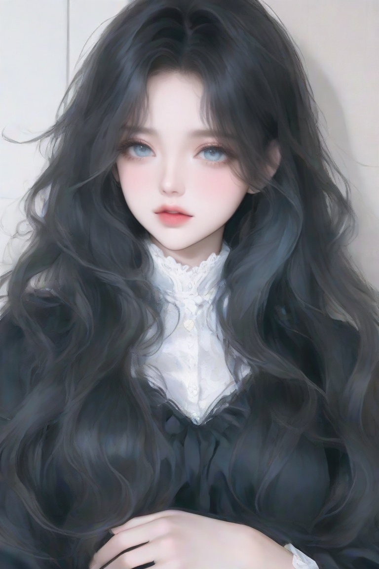 1girl,  solo,  long black wavy hair on Tensor.Art