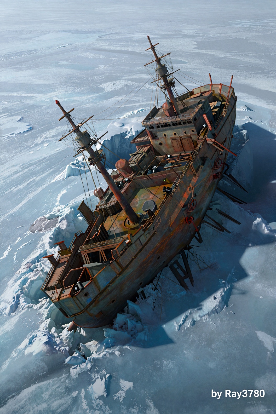 Lost Ancient Ship Found Trapped in Arctic Ice,  photo realistic,  realism on Tensor.Art