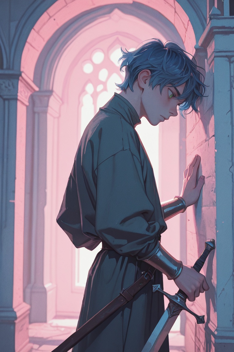 male,  blue hair,  green eyes on Tensor.Art