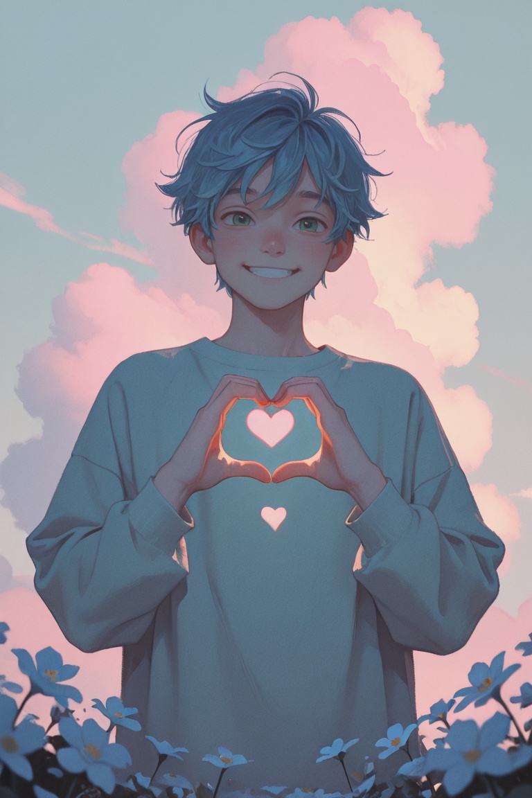 male,  blue hair,  green eyes on Tensor.Art