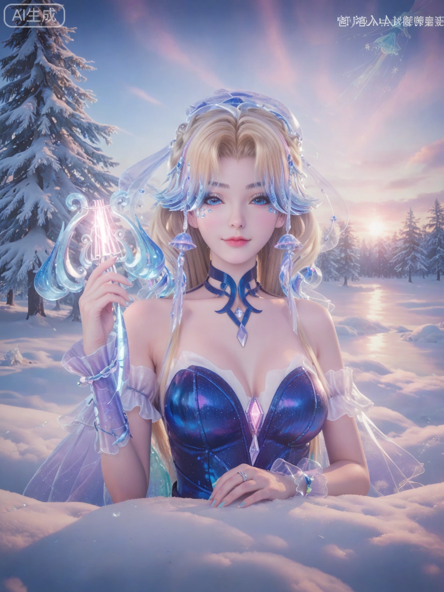 score_9,score_8_up,score_7_up,masterpiece,(best quality),(intricate details:0.9) BREAK (intricate details:0.9),(realistic skin:1.2),masterpiece,best quality,newest,absurdres,hiahres,1girl,jewelry,hair ornament,dress,necklace,lips,eyeshadow,bracelet,tassel,(8k ultra-clear, pony style),photo pose 0.6, micro-expression: soft smile 0.3, half-body + medium shot 0.7,1girl,looking_at_viewer,1boy,hair,realistic,photorealistic,Vivid Colors,bright environment,shiny skin,shiny hairjewelry,detail eyes,Eyes highlights,glowing,sunshine,bright,reflection,bright,sunshine on face,shiny,shinny,petite,thin,leg slimming,lose weight,slim hips,lakeside,delicate water,reflection,(full body:0.5)sitting_down,eyelashes,snow,Winter,Snowy landscape,Snow accumulation,Christmas tree,(huge breasts:1),jellyfish,