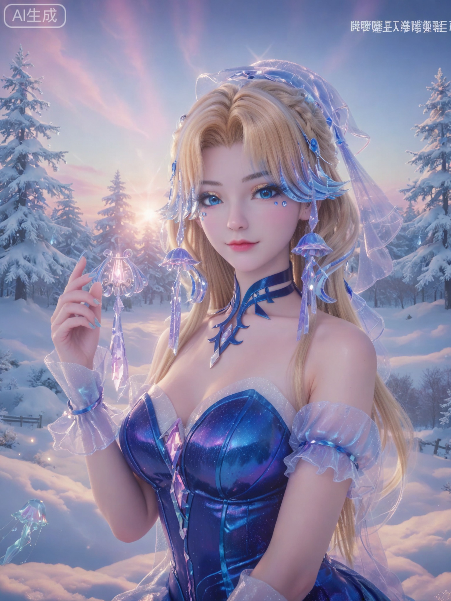 score_9,score_8_up,score_7_up,masterpiece,(best quality),(intricate details:0.9) BREAK (intricate details:0.9),(realistic skin:1.2),masterpiece,best quality,newest,absurdres,hiahres,1girl,jewelry,hair ornament,dress,necklace,lips,eyeshadow,bracelet,tassel,(8k ultra-clear, pony style),photo pose 0.6, micro-expression: soft smile 0.3, half-body + medium shot 0.7,1girl,looking_at_viewer,1boy,hair,realistic,photorealistic,Vivid Colors,bright environment,shiny skin,shiny hairjewelry,detail eyes,Eyes highlights,glowing,sunshine,bright,reflection,bright,sunshine on face,shiny,shinny,petite,thin,leg slimming,lose weight,slim hips,lakeside,delicate water,reflection,(full body:0.5)sitting_down,eyelashes,snow,Winter,Snowy landscape,Snow accumulation,Christmas tree,(huge breasts:1),jellyfish,