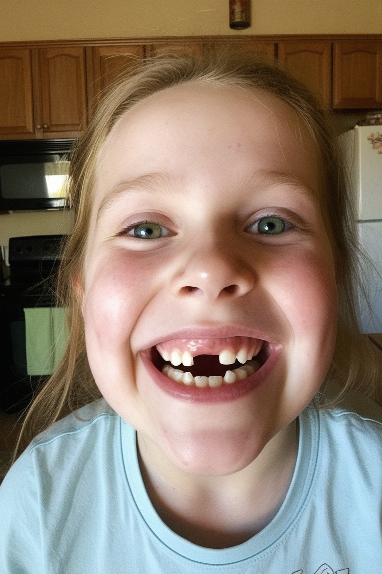 A young girl,  approximately 6-8 years old,  looking directly at the viewer with a wide on Tensor.Art
