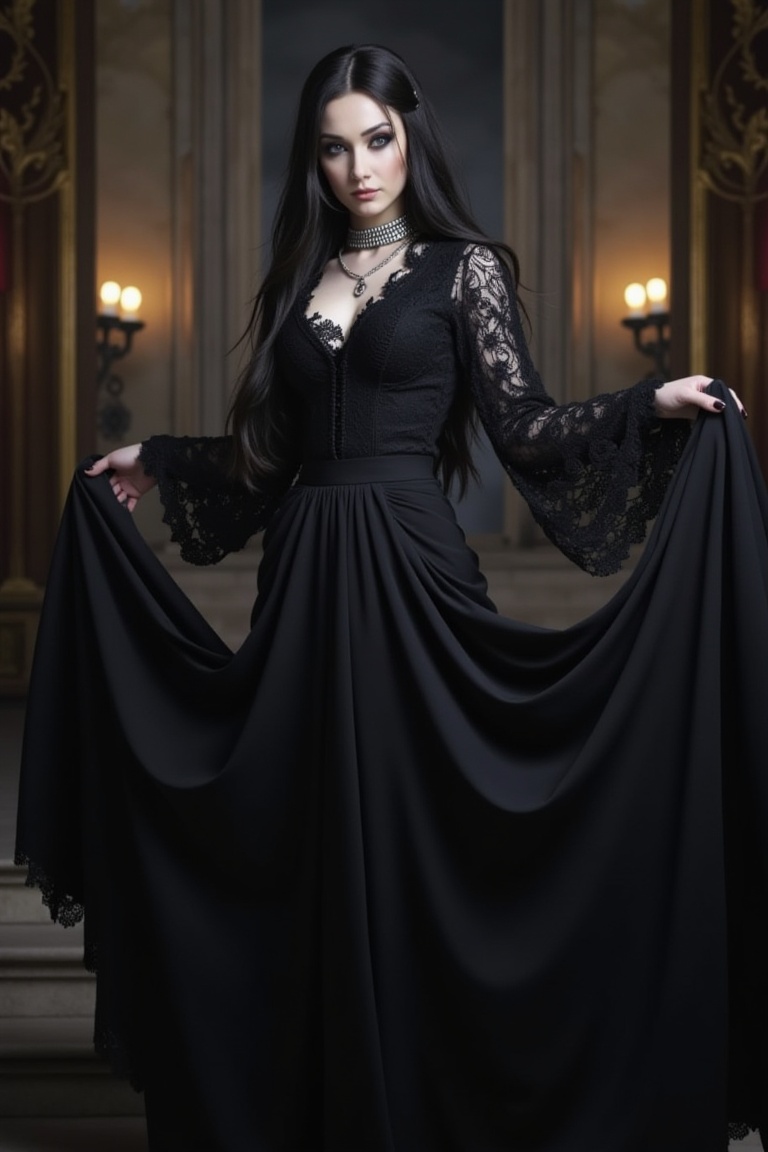 mggs5,  dark gothic style woman,  black lace dress on Tensor.Art