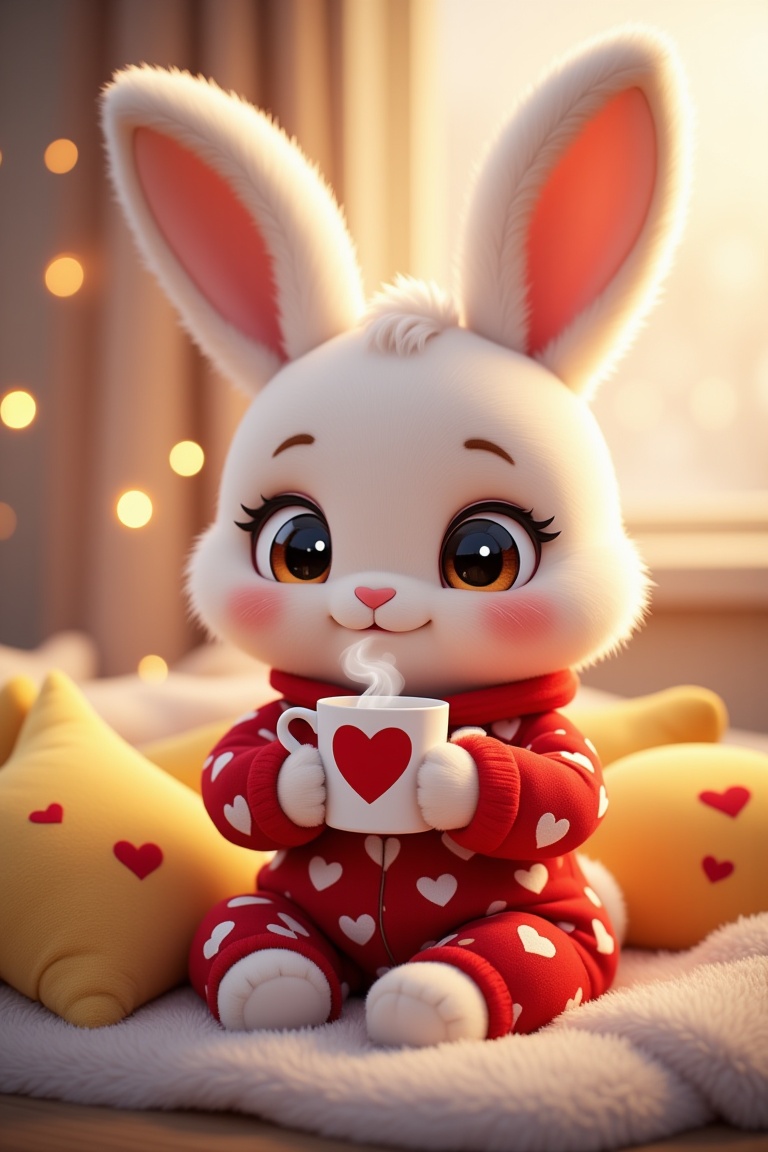 AnnRin_CozyBunny,  adorable plush bunny character with soft fluffy fur,  big sparkling eyes on Tensor.Art