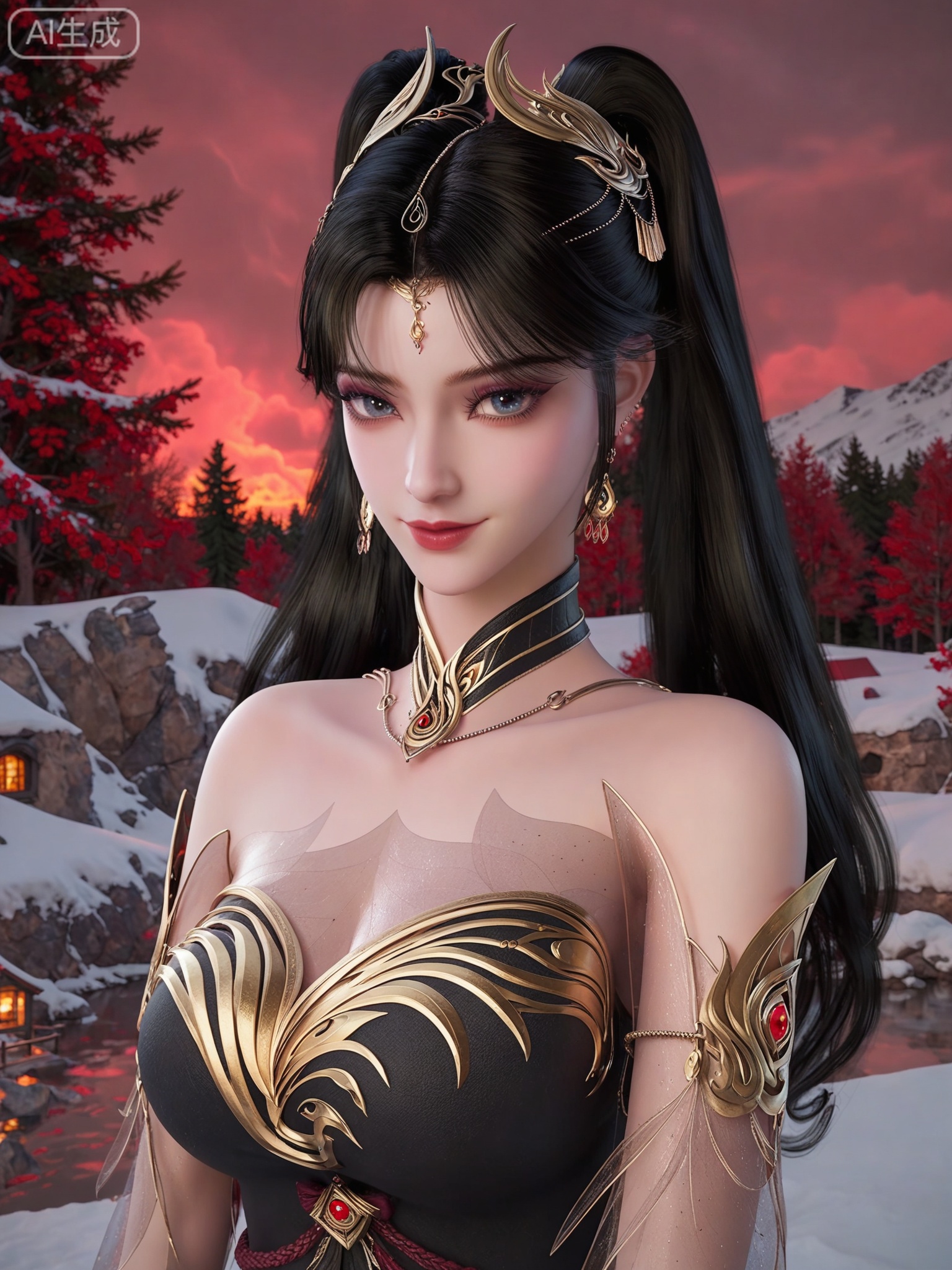 score_9,score_8_up,score_7_up,masterpiece,(best quality),(intricate details:0.9) BREAK (intricate details:0.9),(realistic skin:1.2),masterpiece,best quality,newest,absurdres,hiahres,1girl,jewelry,hair ornament,dress,necklace,lips,eyeshadow,bracelet,tassel,(8k ultra-clear, pony style),photo pose 0.6, micro-expression: soft smile 0.3, half-body + medium shot 0.7,1girl,looking_at_viewer,1boy,hair,realistic,photorealistic,Vivid Colors,bright environment,shiny skin,shiny hairjewelry,detail eyes,Eyes highlights,glowing,sunshine,bright,reflection,bright,sunshine on face,shiny,shinny,petite,thin,leg slimming,lose weight,slim hips,lakeside,delicate water,reflection,(full body:0.5)sitting_down,eyelashes,snow,Winter,Snowy landscape,Snow accumulation,Christmas tree,(huge breasts:1),