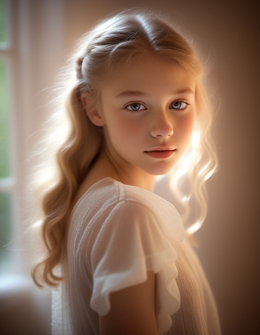 Beautifully lit portrait of a lovely teenage girl captured in an artistic manner by David Hamilton. The photograph highlig...
