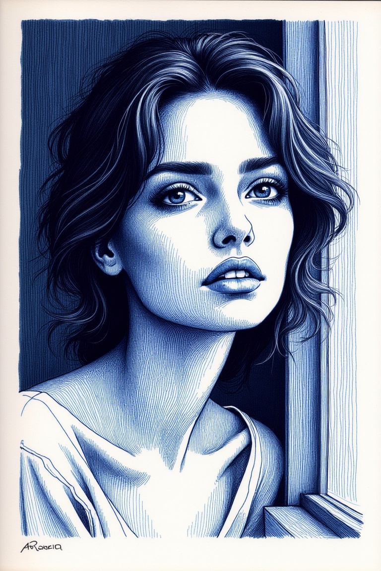 AnnRin_ballpoint,  a sad face of beautiful woman,  close-up portrait on Tensor.Art