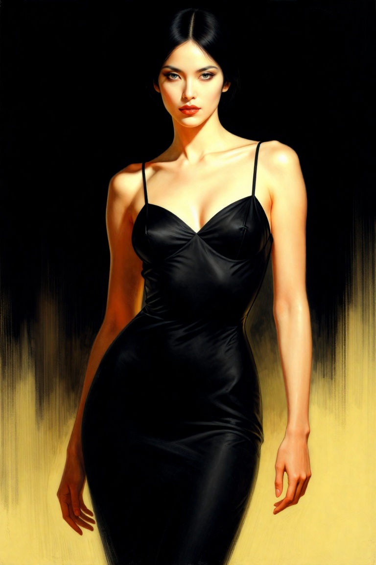 upperbody portrait of gorgeous singularity goddess,  black strap dress,  cinematic lighting on Tensor.Art