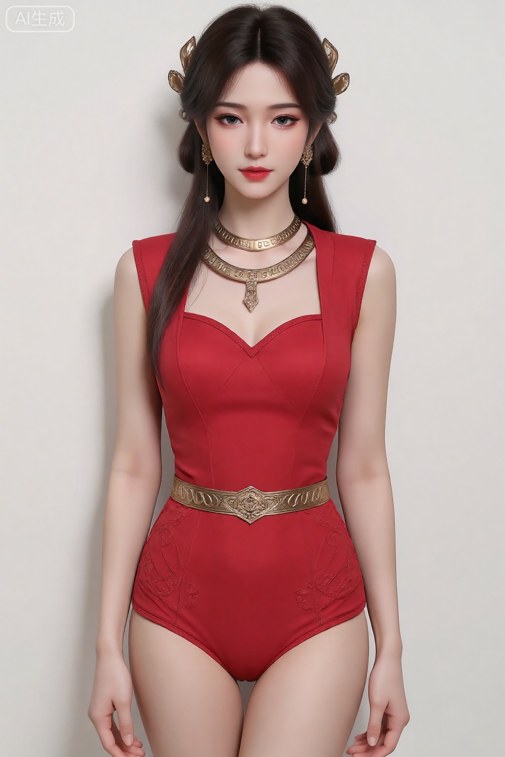 A girl,charming and elegant dress,fashionable and luxurious,Red lace underwear,with black eyes,advertising photography,white background,standing posture,upper body photo,advertising blockbuster photography,realistic,exquisite,high-definition,8K,perfect facial details,the best quality,