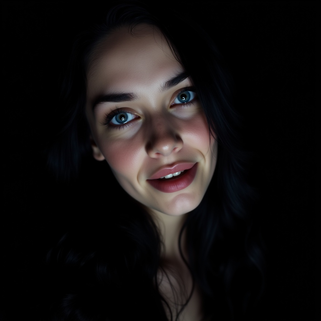 Chiaroscuro Lighting Style of a woman with blue eyes and long hair,  sharp,  detailed on Tensor.Art