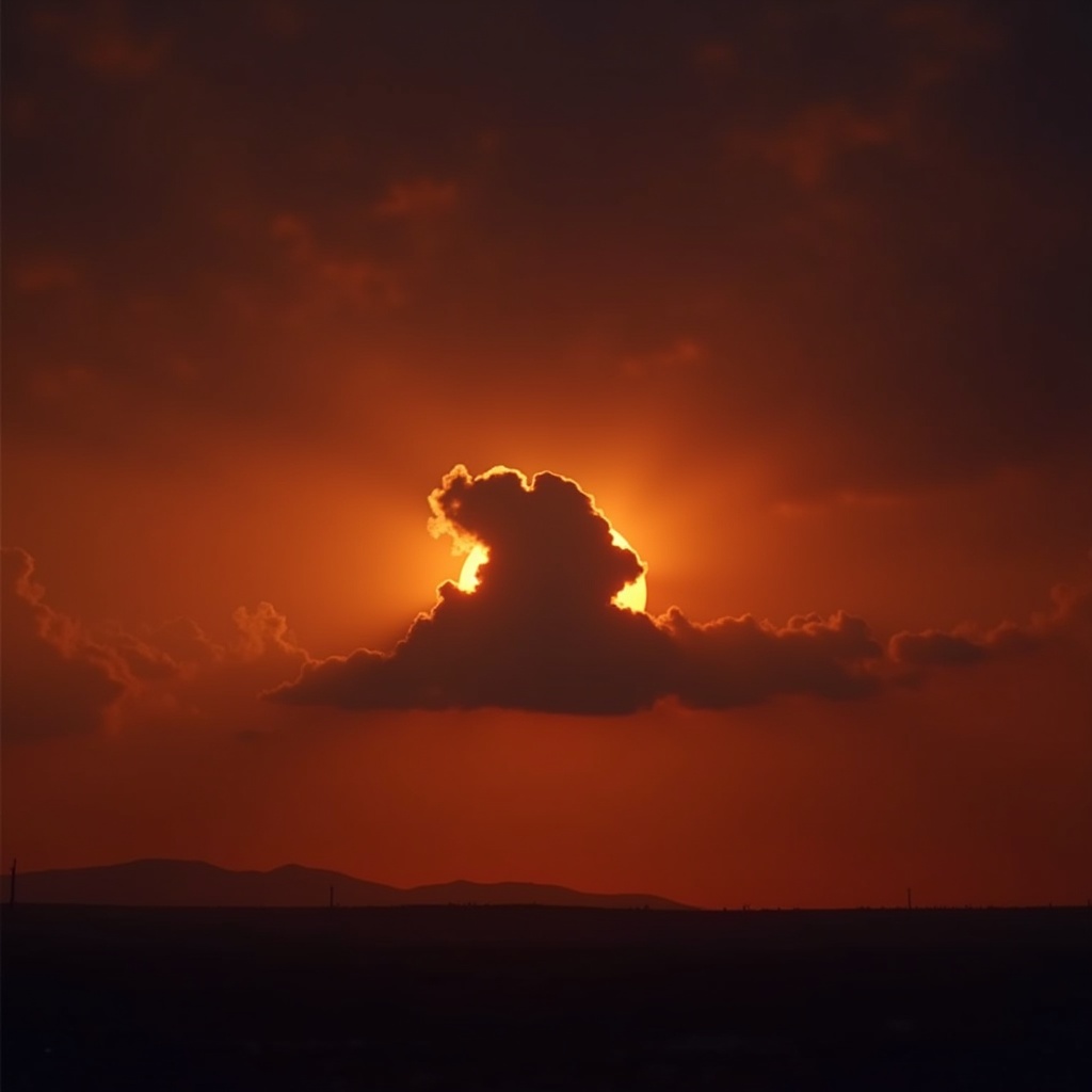 cinematic film still of Chiaroscuro Lighting Style of a sunset with a beautiful cloud in the sky,  sharp,  detailed on Ten...