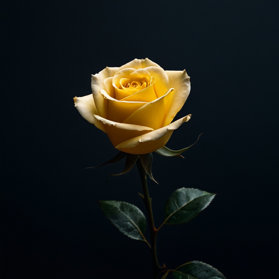 Dark Moody Atmosphere,  Dark Cinematic Chiaroscuro Lighting Style of a yellow rose is shown in the dark,  sharp on Tensor.Art