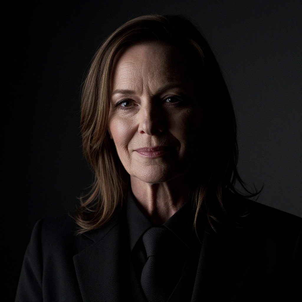cinematic film still of Dark Cinematic Chiaroscuro Lighting Style of a mature English woman with a black jacket and a tie,...