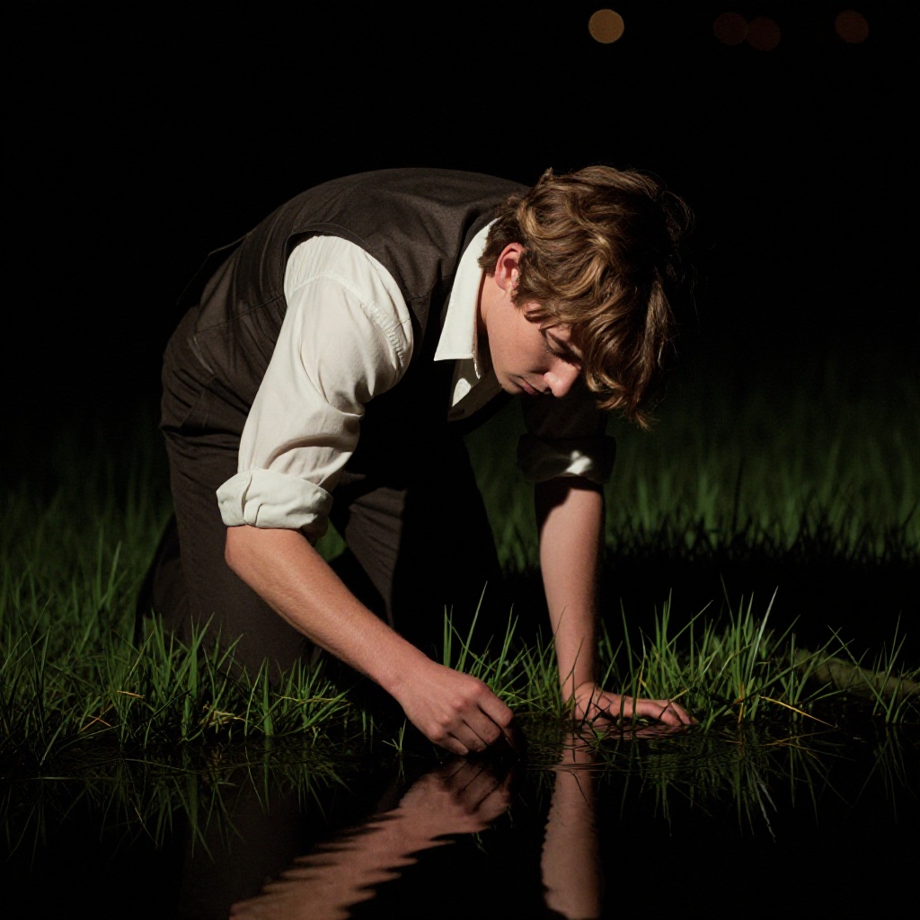 cinematic film still of Dark Cinematic Chiaroscuro Lighting Style of a person bending over to pick up something,  sharp,...