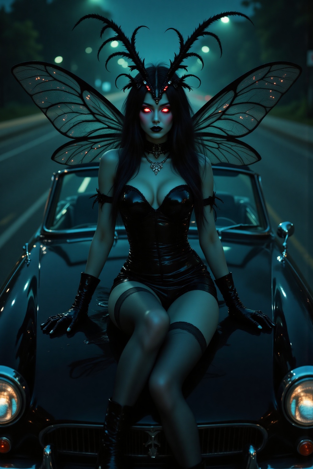 Top quality. Inspiration: Moths,  Mothman,  urban legends. Image: Close-up: A woman with long on Tensor.Art