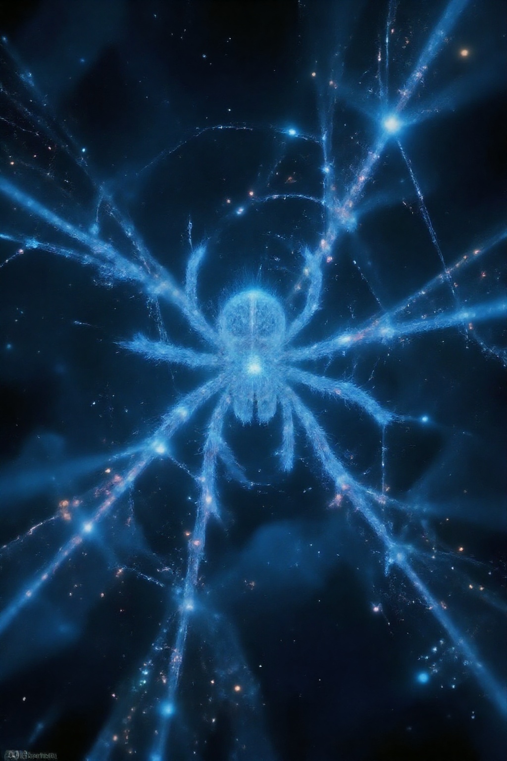 Top quality. Inspiration: Frozen Path,  spider web,  blue. Image content: Close-up: A spider web frozen in ice on Tensor.Art