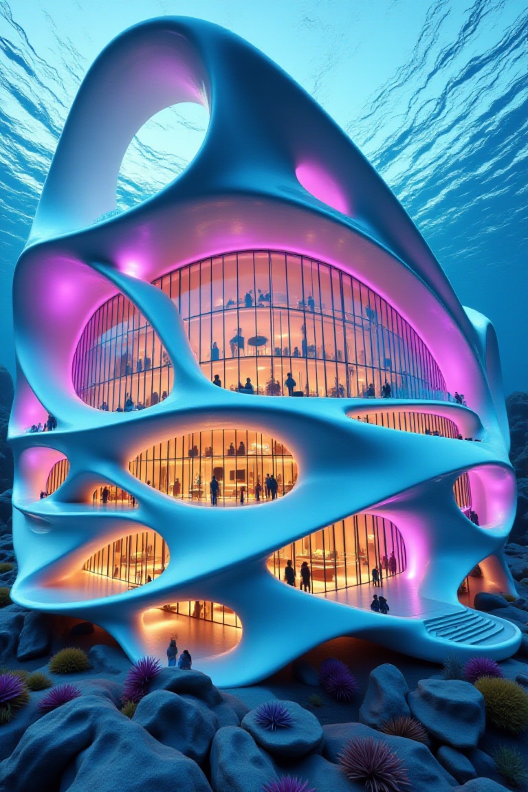 undersea world,  a modern house like a submarine,  like a modern undersea Palace on Tensor.Art