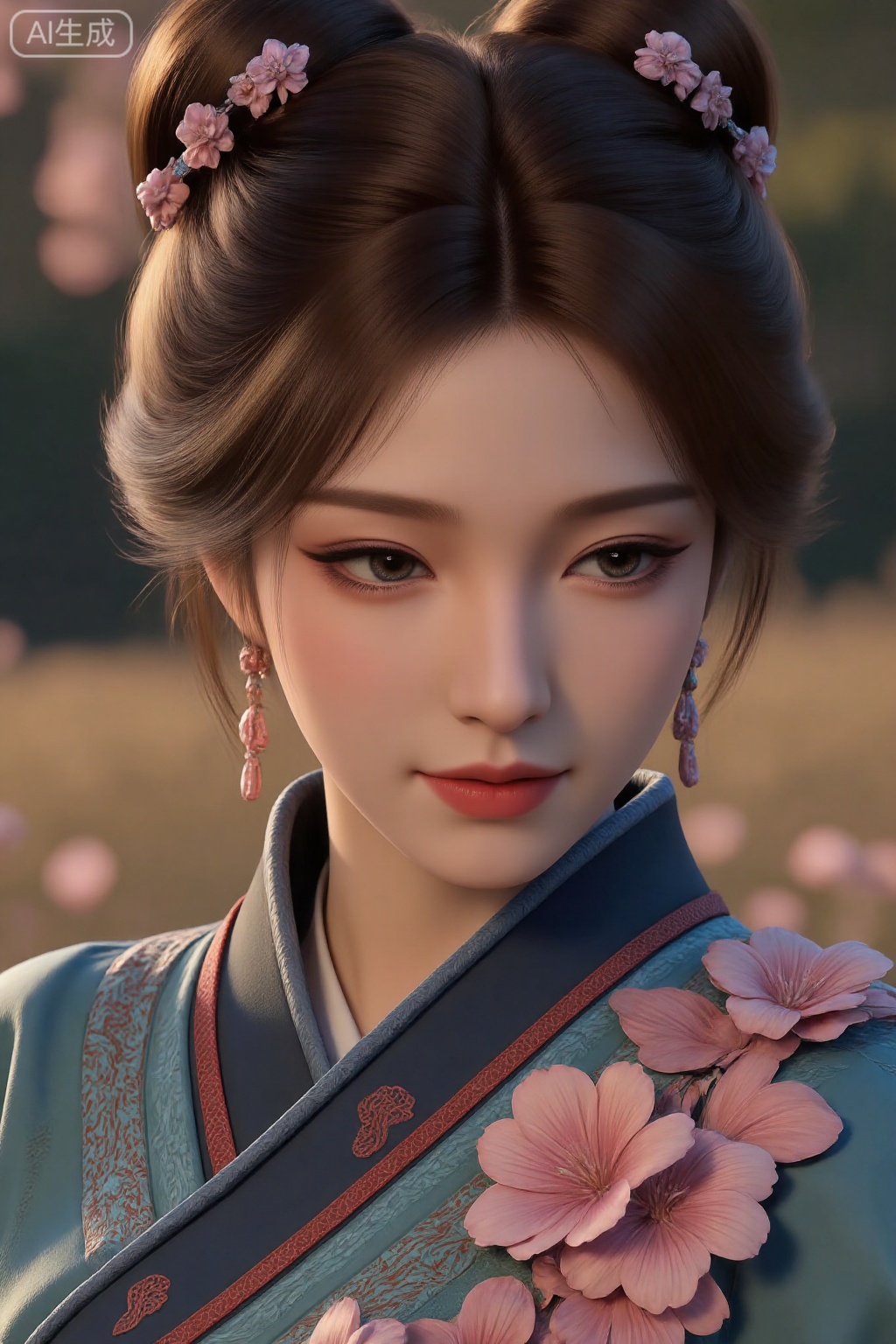 pencilpunk,((caustics:1.3)),(colorful:1.15),(gorgeous light and shadow:1.1),light and shadow,close up,A Chinese beauty dressed in a manzhu sawa flower hanfu,pitiful,stylish and artistic,Fever-Dream,Dark Atmosphere,Zen Atmosphere,16K,hyper quality,((ink)),(water color),bloom effect,detailed beautiful grassland with petal,flower,butterfly,necklace,smile,petal,(((surrounded by heavy floating petal flow))),((moon)),starry sky,(lighting particle),fog,snow,(bloom),