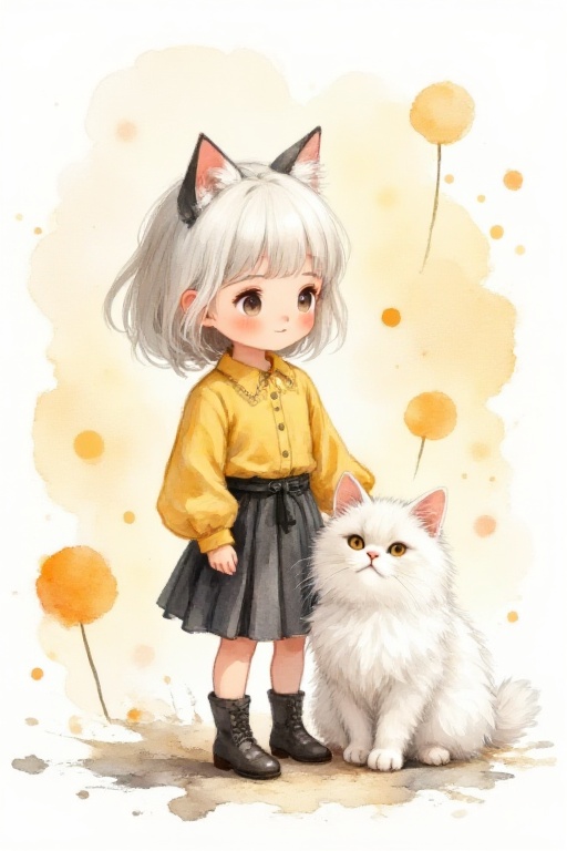 Create a chibi child girl,  yellow blouse,  black pleated skirt on Tensor.Art